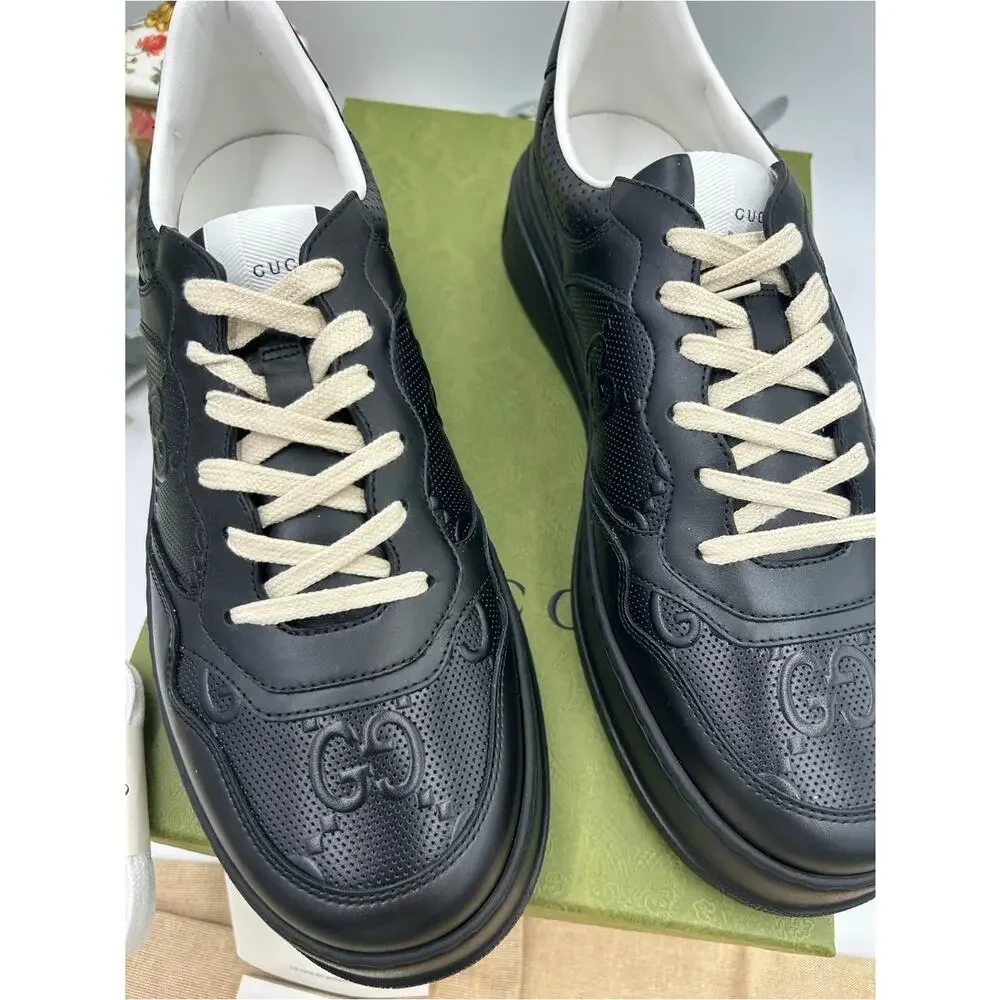 Men's Gucci, GG embossed leather sneakers size 11.5 fits 12 US made in Italy